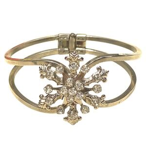 VINTAGE‎ CLAMPER BRACELET SILVER TONE PRONG SET CLEAR RHINESTONE BRACELET